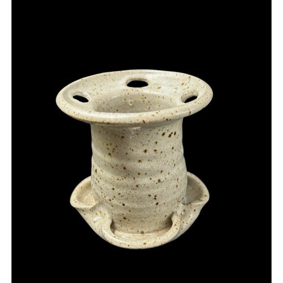 Handmade Other - Hand thrown Pottery Stoneware 4 Slot Toothbrush Holder Natural w Brown Speckles